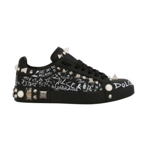 DOLCE   GABBANA CALFSKIN NAPPA PORTOFINO SNEAKERS WITH STUDS ?��� DG018
