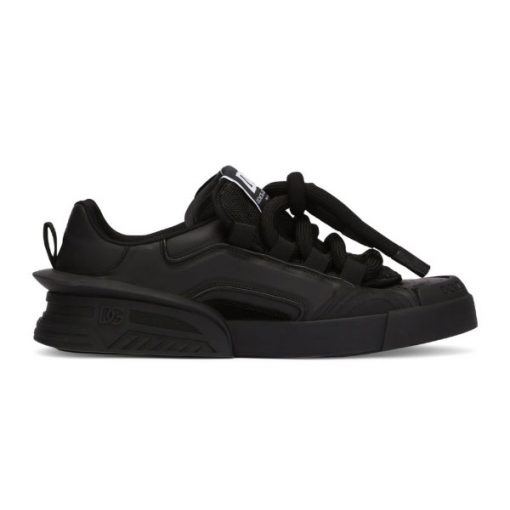 DOLCE   GABBANA MIXED-MATERIAL PORTOFINO SNEAKERS IN BLACK �C DG038