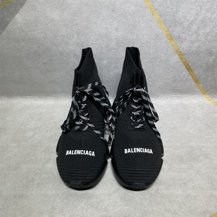 BALENCIAGA MEN S SPEED 2.0 LACE-UP RECYCLED KNIT SNEAKER IN BLACK   BLA031