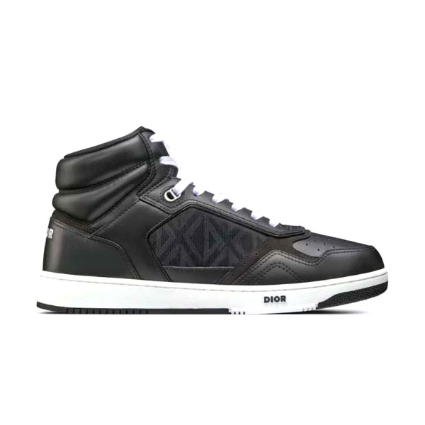 DIOR B27 HIGH-TOP SNEAKER BLACK SMOOTH CALFSKIN AND CD DIAMOND CANVAS   DO142