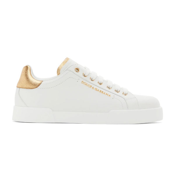 DOLCE   GABBANA WHITE AND GOLD PORTOFINO SNEAKERS ?��� DG035