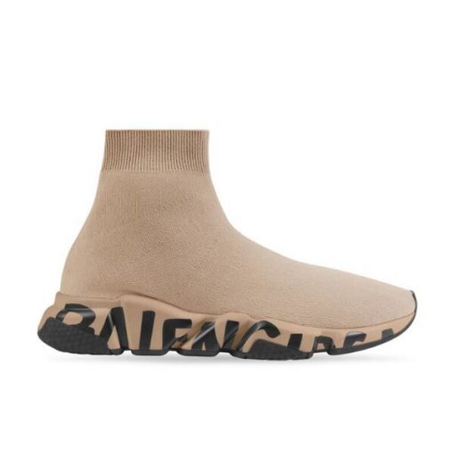 BALENCIAGA SPEED RECYCLED KNIT GRAFFITI SNEAKER IN BEIGE   BLA050