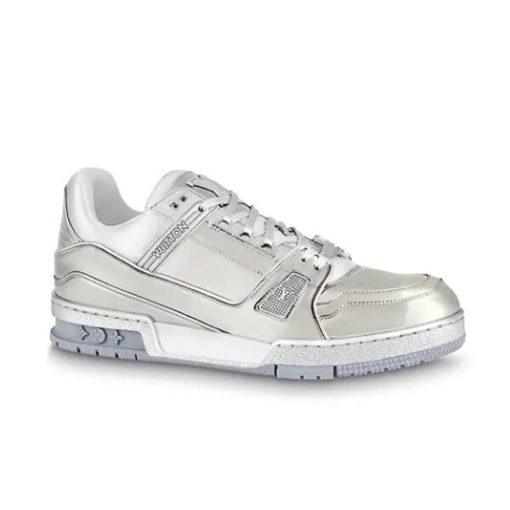 LOUIS VUITTON TRAINER SNEAKERS IN SILVER METALLIC CANVAS   LVS035