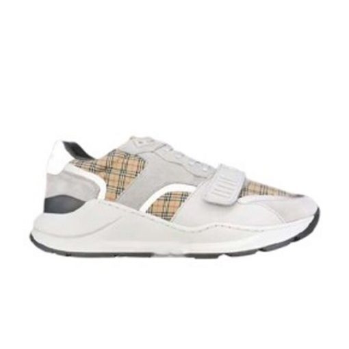 BURBERRY CHECK, SUEDE AND LEATHER SNEAKERS   BBR009