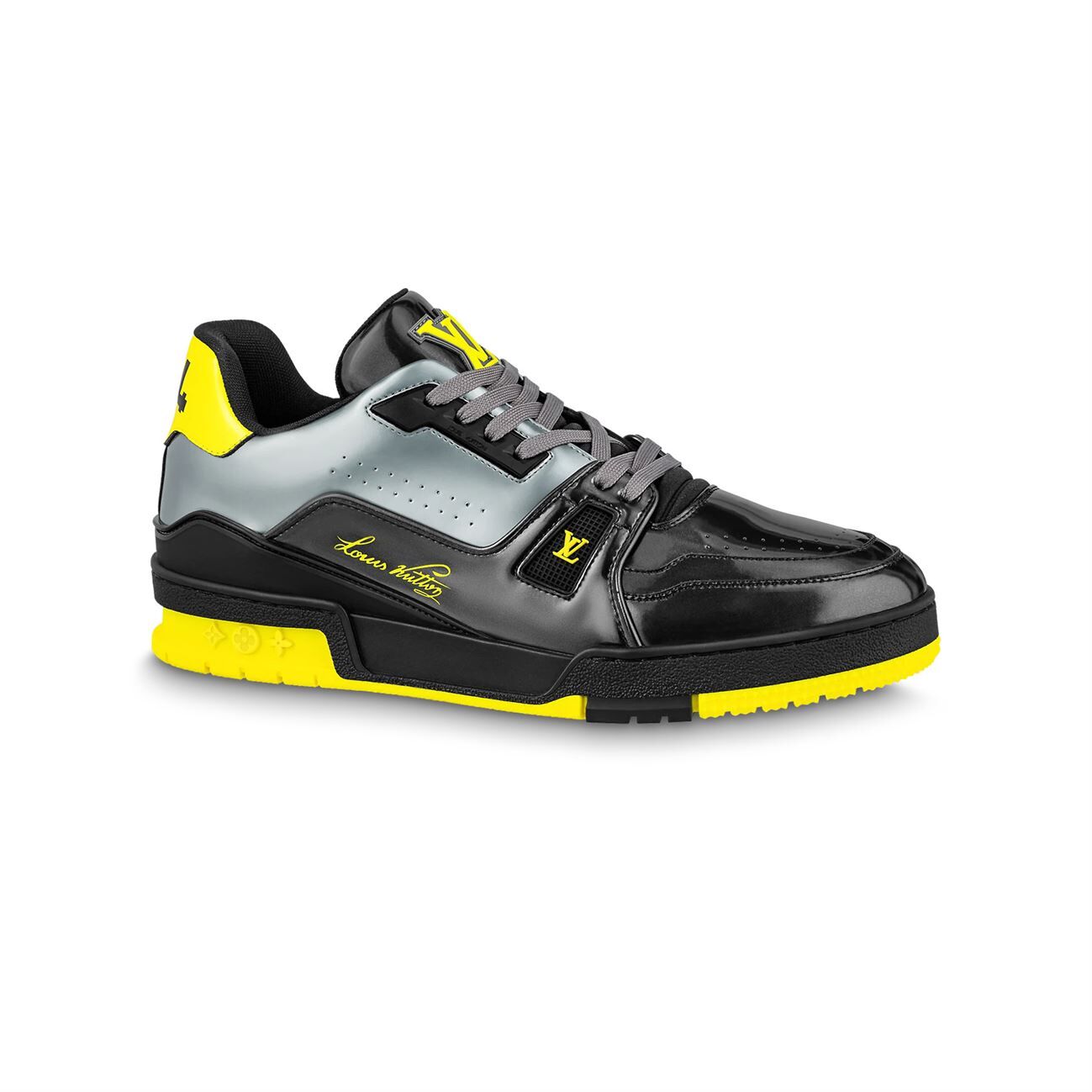 LOUIS VUITTON TRAINER SNEAKERS IN BLACK PATENT CANVAS   LVS004