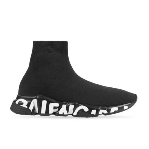BALENCIAGA SPEED RECYCLED KNIT GRAFFITI SNEAKER IN BLACK   BLA049