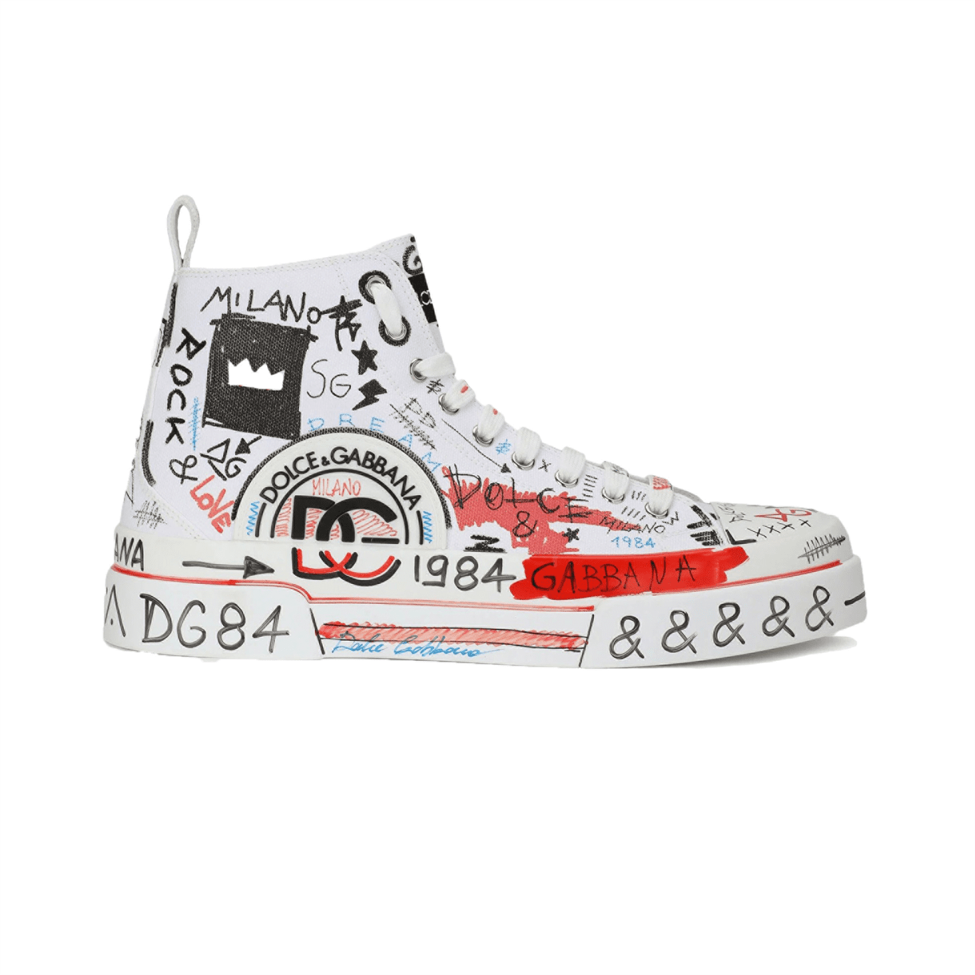 DOLCE   GABBANA HAND-PAINTED GRAFFITI CANVAS PORTOFINO LIGHT MID-TOP SNEAKERS �C DG004