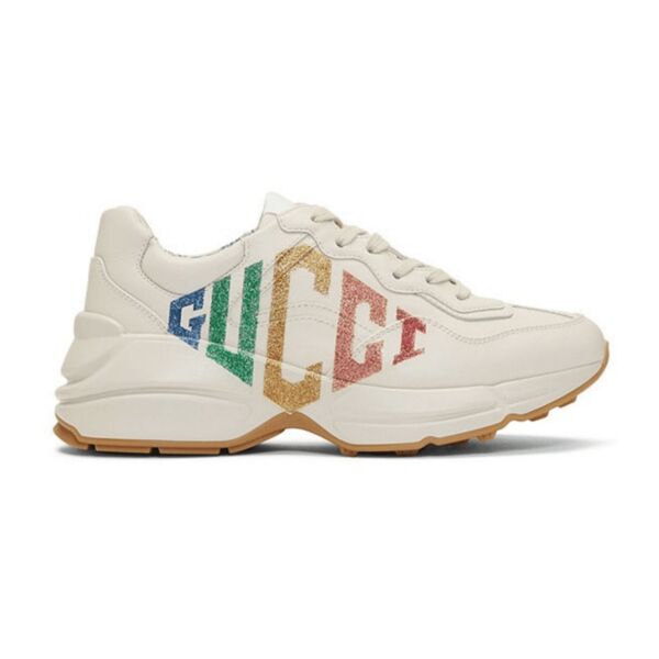 GUCCI IVORY RHYTON RAINBOW GLITTER SNEAKERS   GCC013