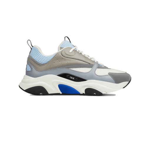 DIOR B22 SNEAKERS WHITE AND BLUE TECHNICAL MESH AND GRAY CALFSKIN   DO001