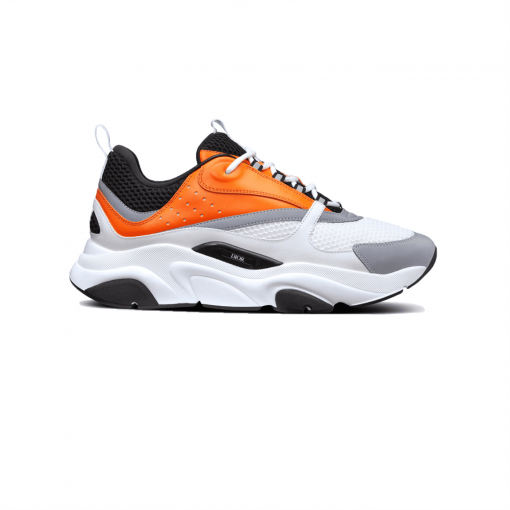 DIOR B22 SNEAKERS BLACK AND WHITE TECHNICAL MESH WITH ORANGE AND WHITE SMOOTH CALFSKIN   DO003