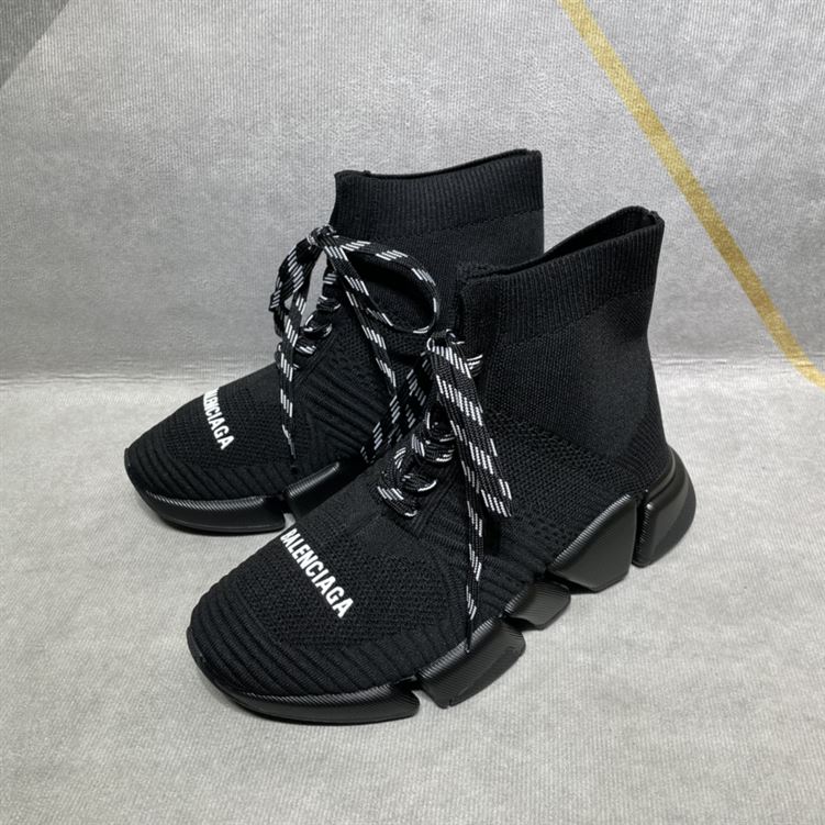 BALENCIAGA MEN S SPEED 2.0 LACE-UP RECYCLED KNIT SNEAKER IN BLACK   BLA031