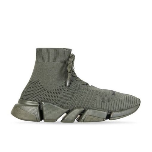 BALENCIAGA MEN S SPEED 2.0 LACE-UP RECYCLED KNIT SNEAKER IN GREEN   BLA034