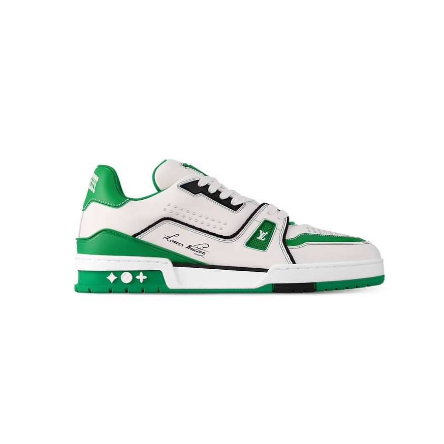 Louis Vuitton Trainer White Green Low Sneaker   LVS204