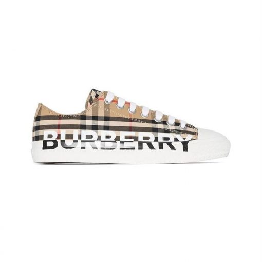 BURBERRY LOGO PRINT VINTAGE CHECK COTTON SNEAKERS IN ARCHIVE BEIGE   BBR023