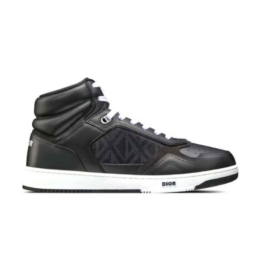 DIOR B27 HIGH-TOP SNEAKER BLACK SMOOTH CALFSKIN AND CD DIAMOND CANVAS   DO142