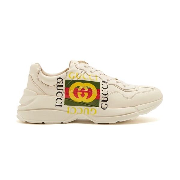 GUCCI RHYTON LOGO PRINT LOW TOP LEATHER TRAINERS   GCC009
