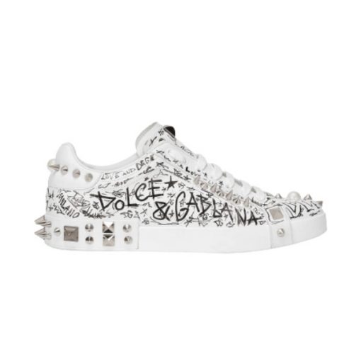 DOLCE   GABBANA CALFSKIN NAPPA PORTOFINO SNEAKERS WITH STUDS �C DG019