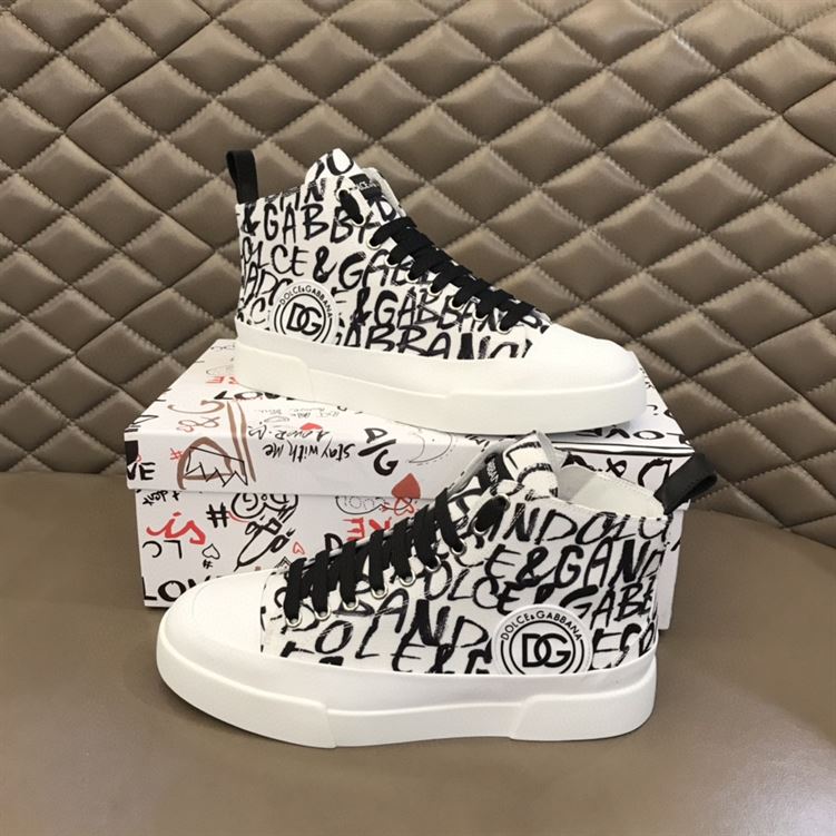 DOLCE   GABBANA CANVAS PORTOFINO LIGHT MID-TOP SNEAKERS WITH DG LOGO PRINT �C DG005