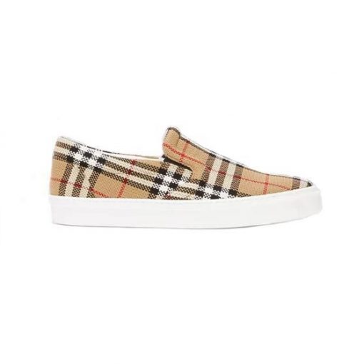 BURBERRY BIO-BASED SOLE LATTICED COTTON SLIP-ON SNEAKERS   BBR024