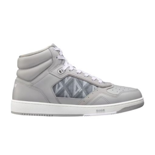 DIOR B27 HIGH-TOP SNEAKER GRAY SMOOTH CALFSKIN AND CD DIAMOND CANVAS   DO140
