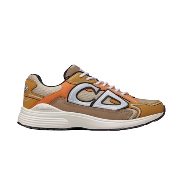 DIOR B30 SNEAKER CREAM MESH WITH ORANGE AND BROWN TECHNICAL FABRIC   DO072