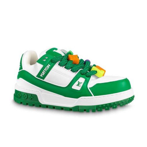 LOUIS VUITTON TRAINER MAXI LOW-TOP SNEAKERS IN WHITE AND GREEN   LVS113