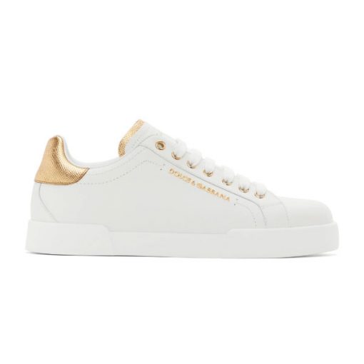 DOLCE   GABBANA WHITE AND GOLD PORTOFINO SNEAKERS ?��� DG035