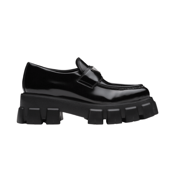 PRADA MONOLITH BRUSHED LEATHER LOAFERS   PRS034