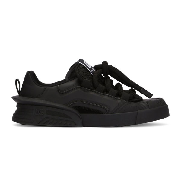 DOLCE   GABBANA MIXED-MATERIAL PORTOFINO SNEAKERS IN BLACK �C DG038