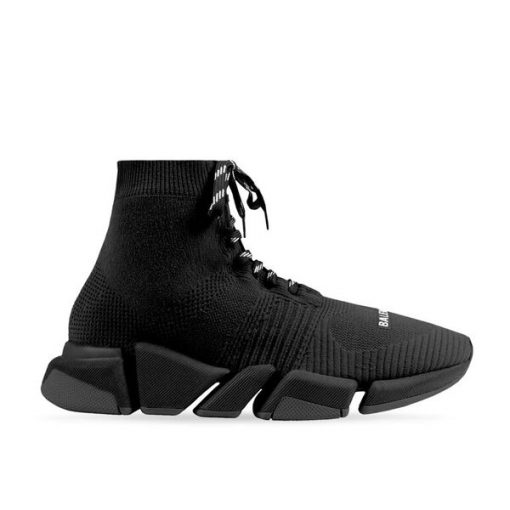 BALENCIAGA MEN S SPEED 2.0 LACE-UP RECYCLED KNIT SNEAKER IN BLACK   BLA031