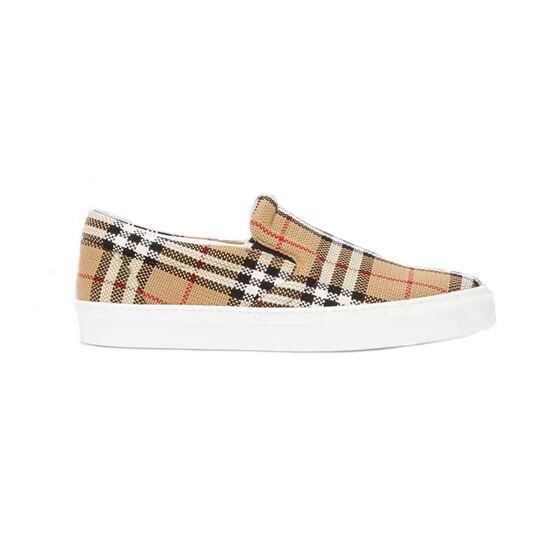BURBERRY BIO-BASED SOLE LATTICED COTTON SLIP-ON SNEAKERS   BBR024