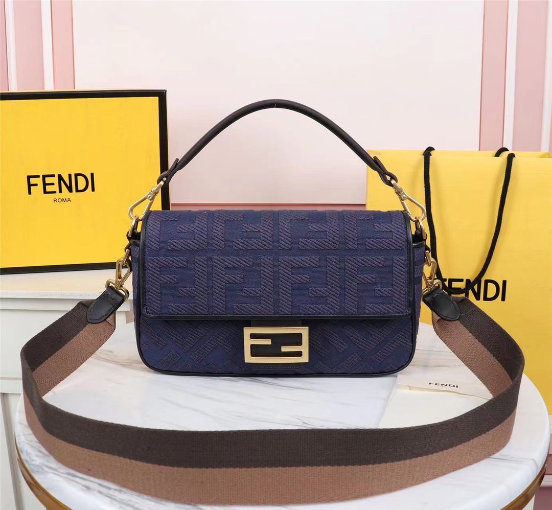 Fendi Beige FF Canvas Bag Blue