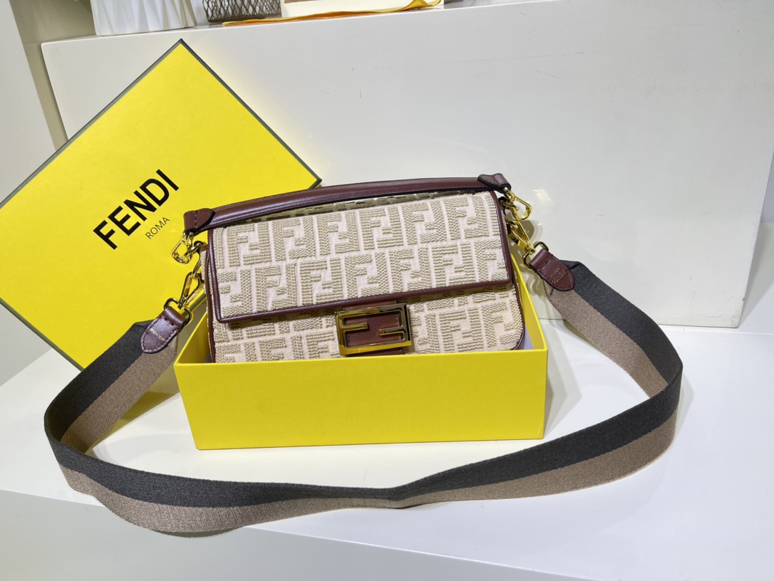 Fendi Beige FF Canvas Bag Cream
