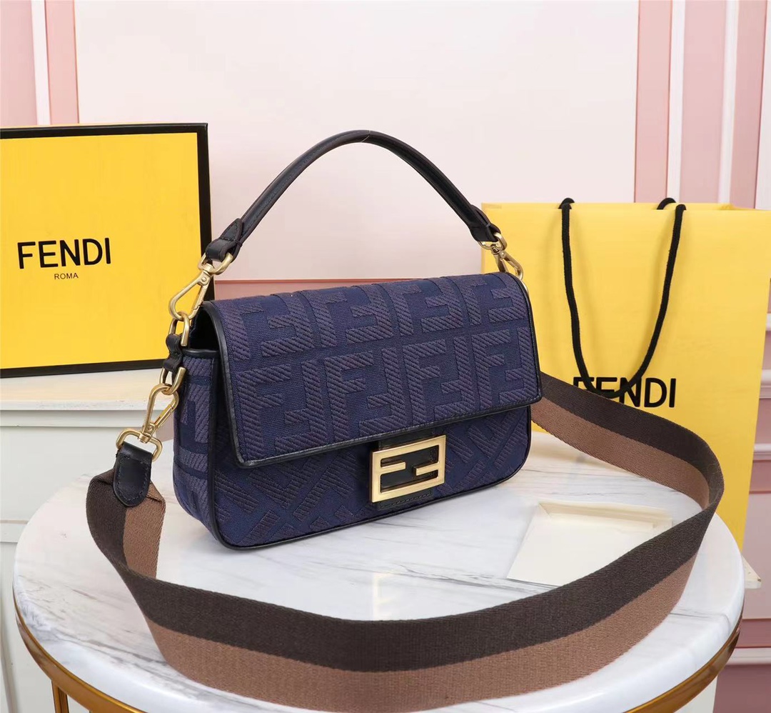 Fendi Beige FF Canvas Bag Blue