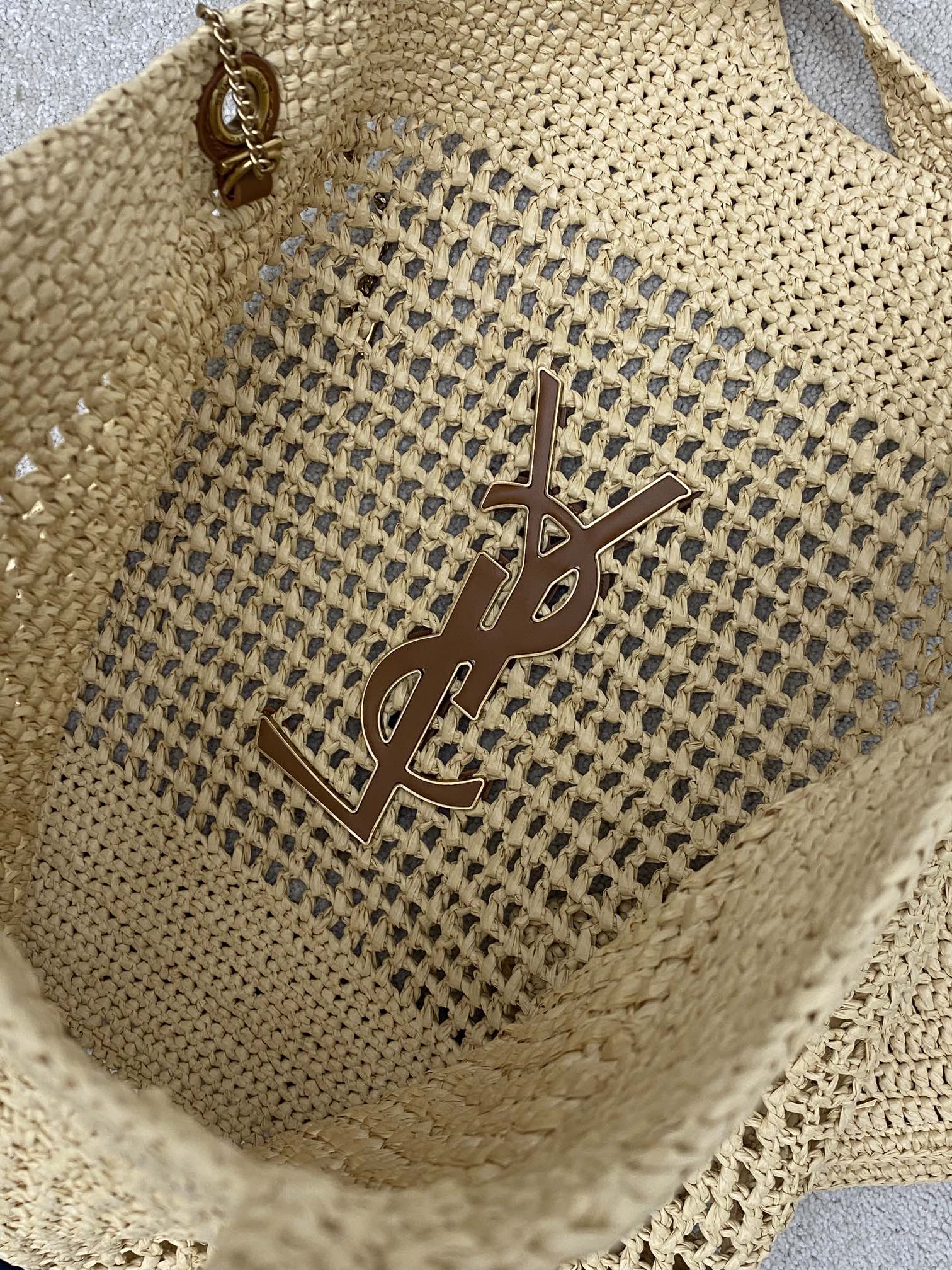 Saint Laurent Icare in Raffia Naturel/Brown Gold