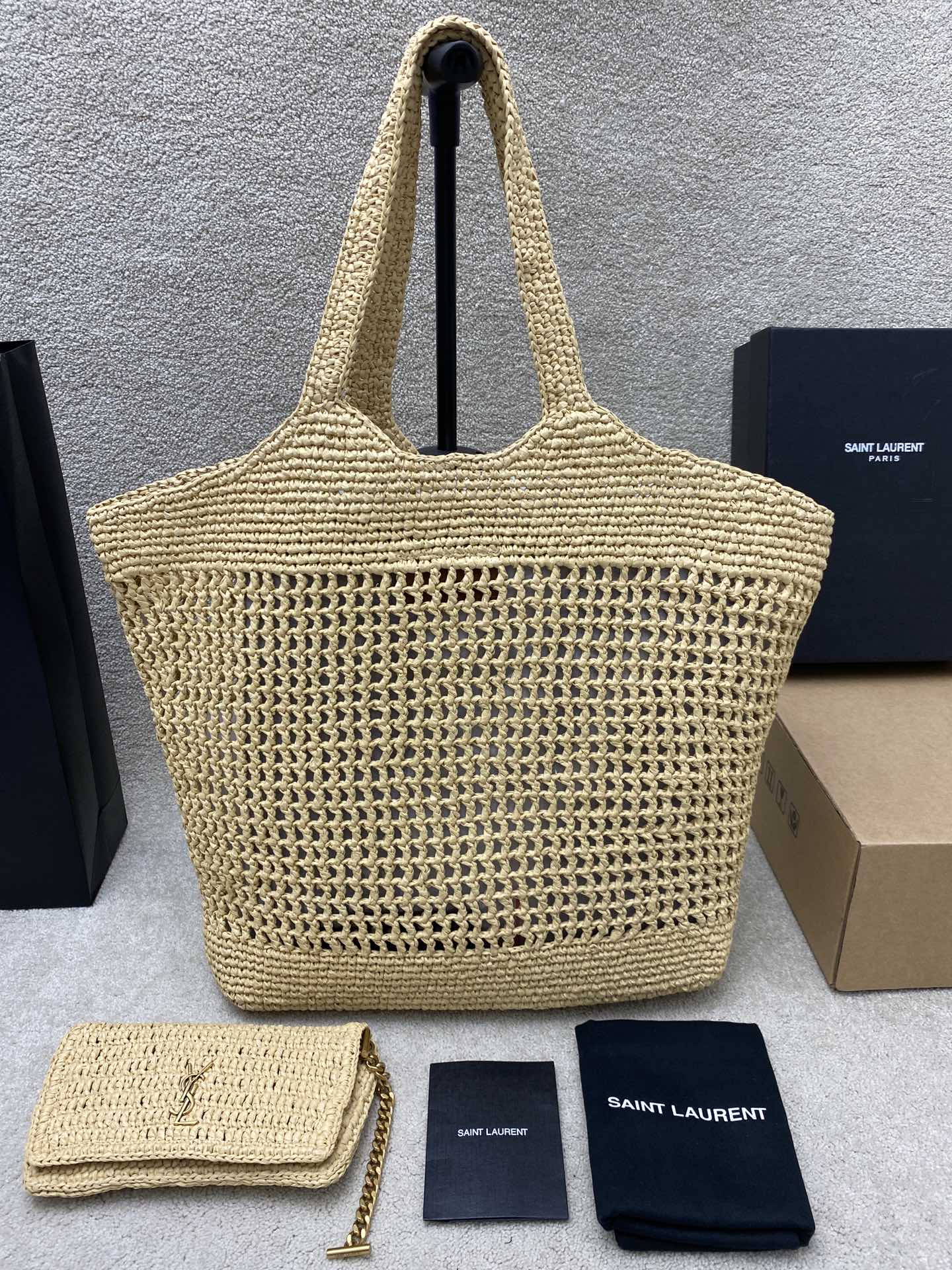 Saint Laurent Icare in Raffia Naturel/Brown Gold