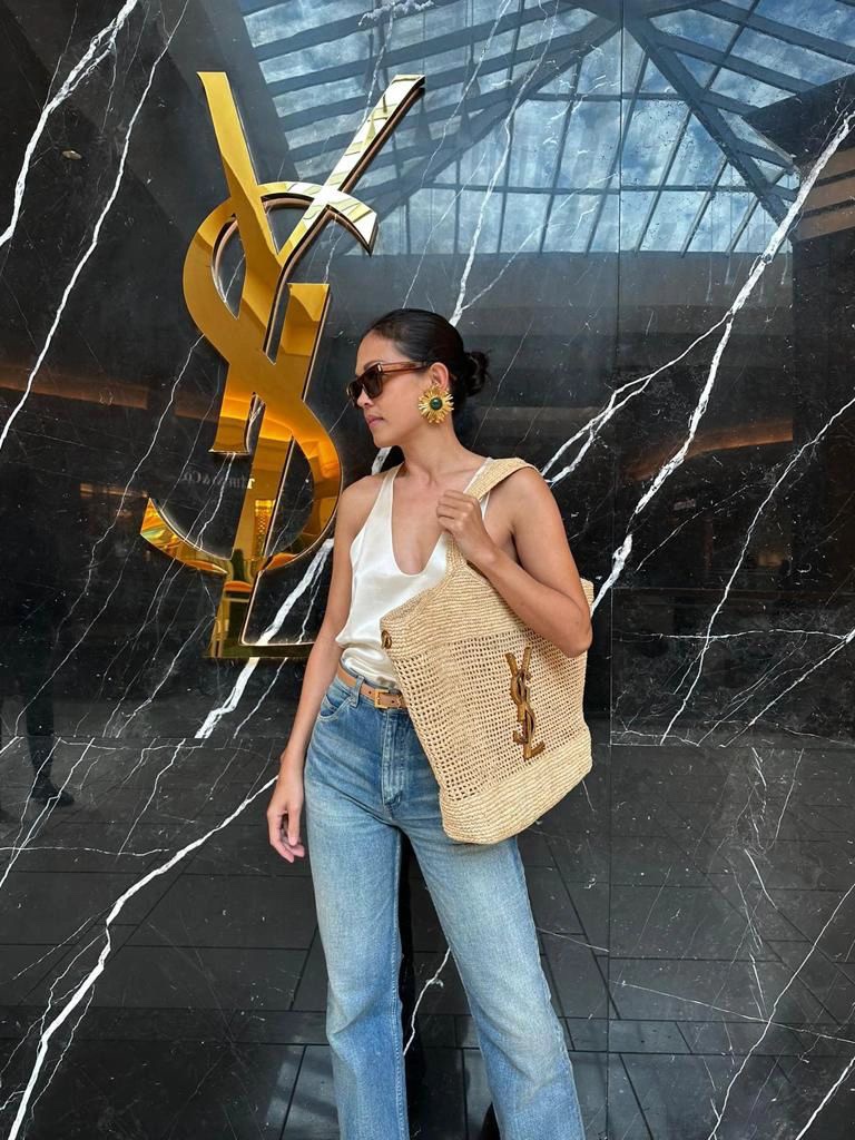 Saint Laurent Icare in Raffia Naturel/Brown Gold