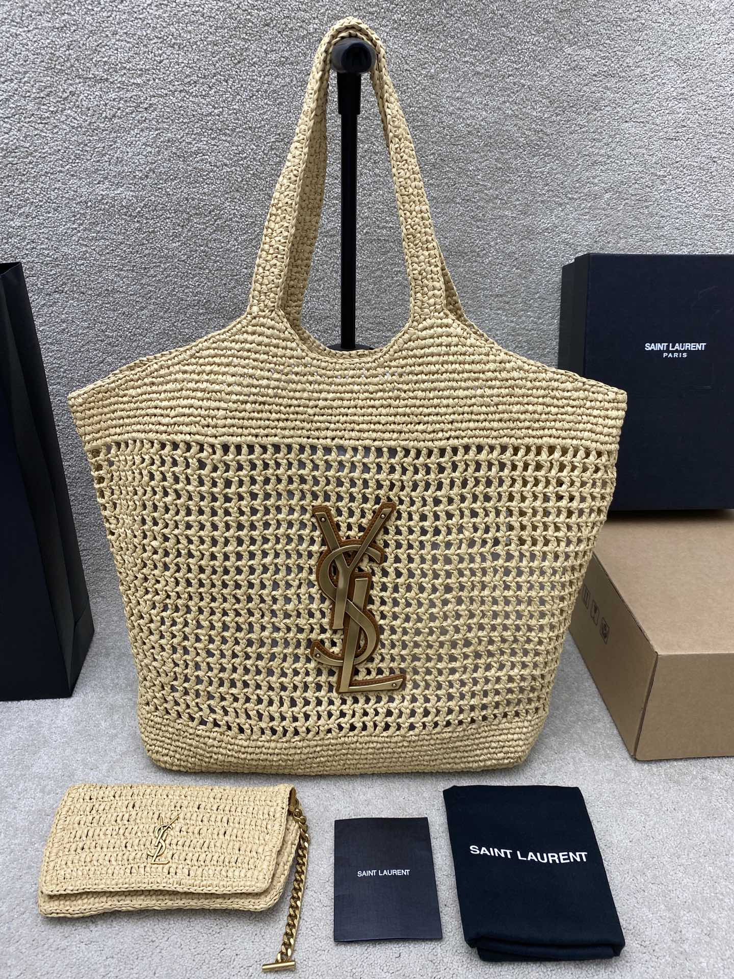 Saint Laurent Icare in Raffia Naturel/Brown Gold