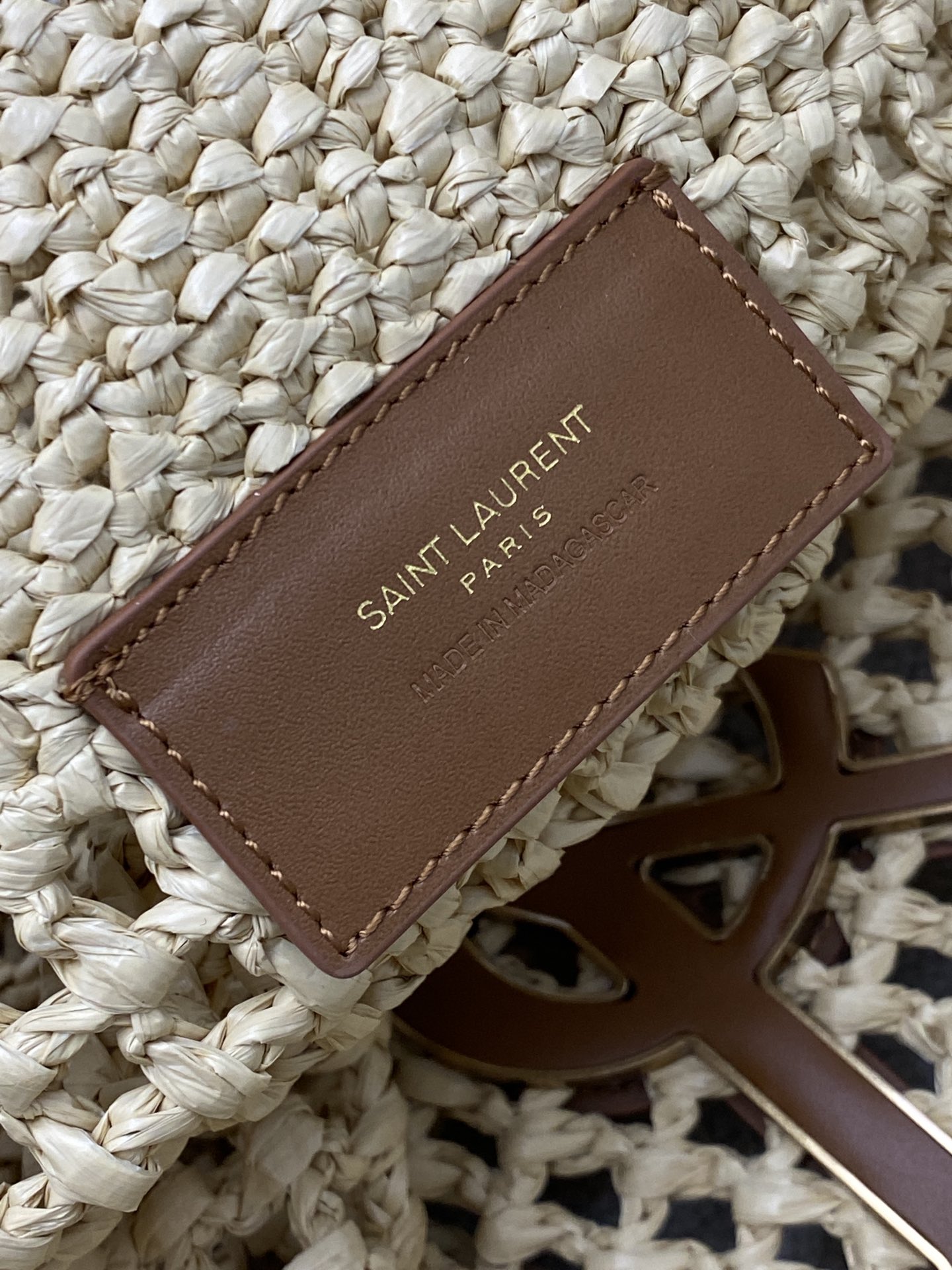 Saint Laurent Icare in Raffia Naturel/Brown Gold