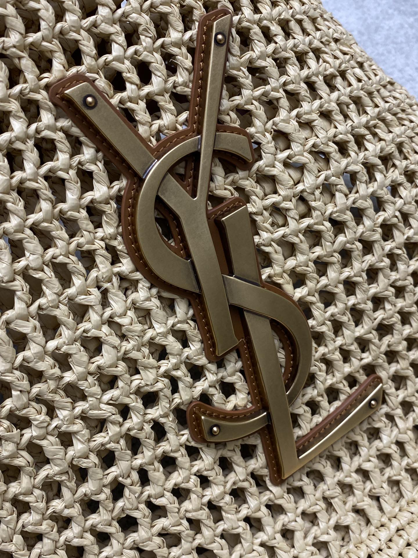 Saint Laurent Icare in Raffia Naturel/Brown Gold