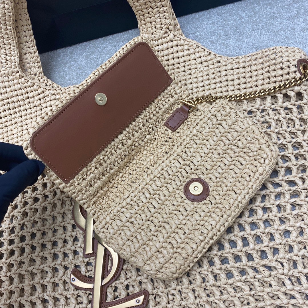 Saint Laurent Icare in Raffia Naturel/Brown Gold