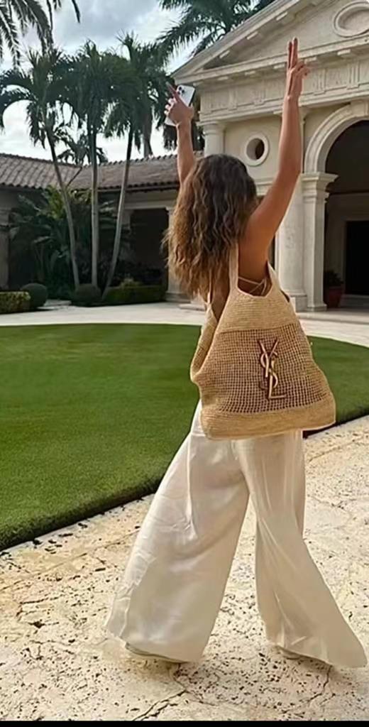 Saint Laurent Icare in Raffia Naturel/Brown Gold