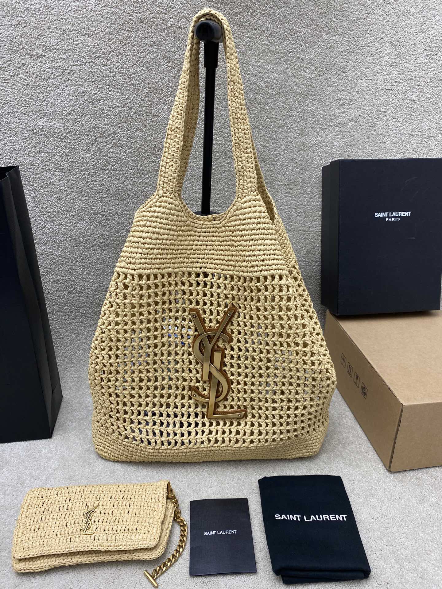 Saint Laurent Icare in Raffia Naturel/Brown Gold