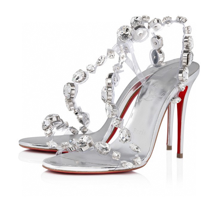Louboutin Rosalie Jewel 100 mm Sandals - TPU and Laminated calf leather - Crystal - Women