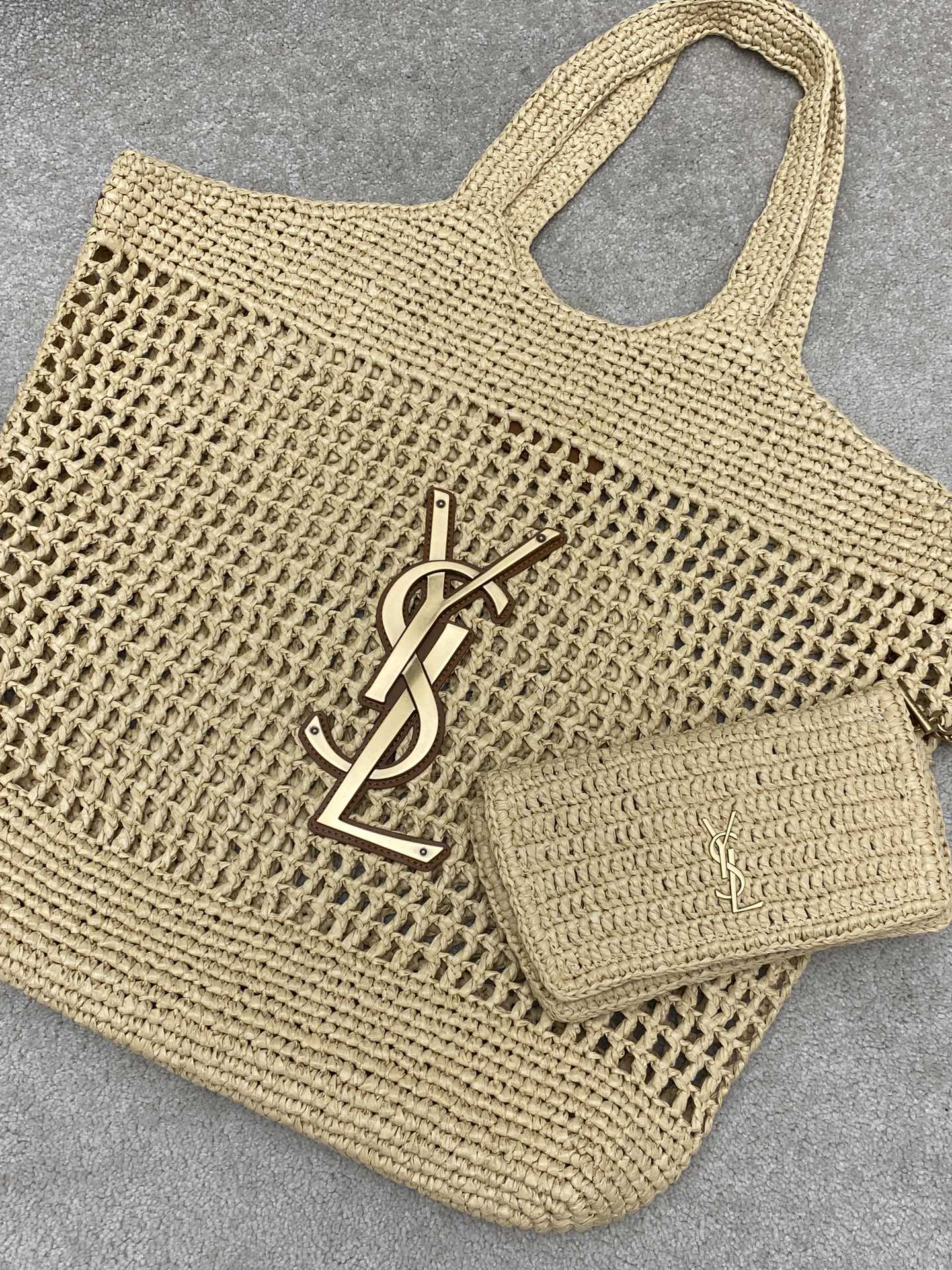 Saint Laurent Icare in Raffia Naturel/Brown Gold