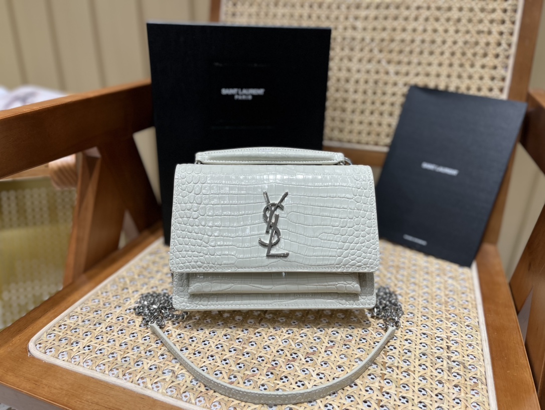 YSL SAINT LAURENT Crocodile-embossed leather 19CM