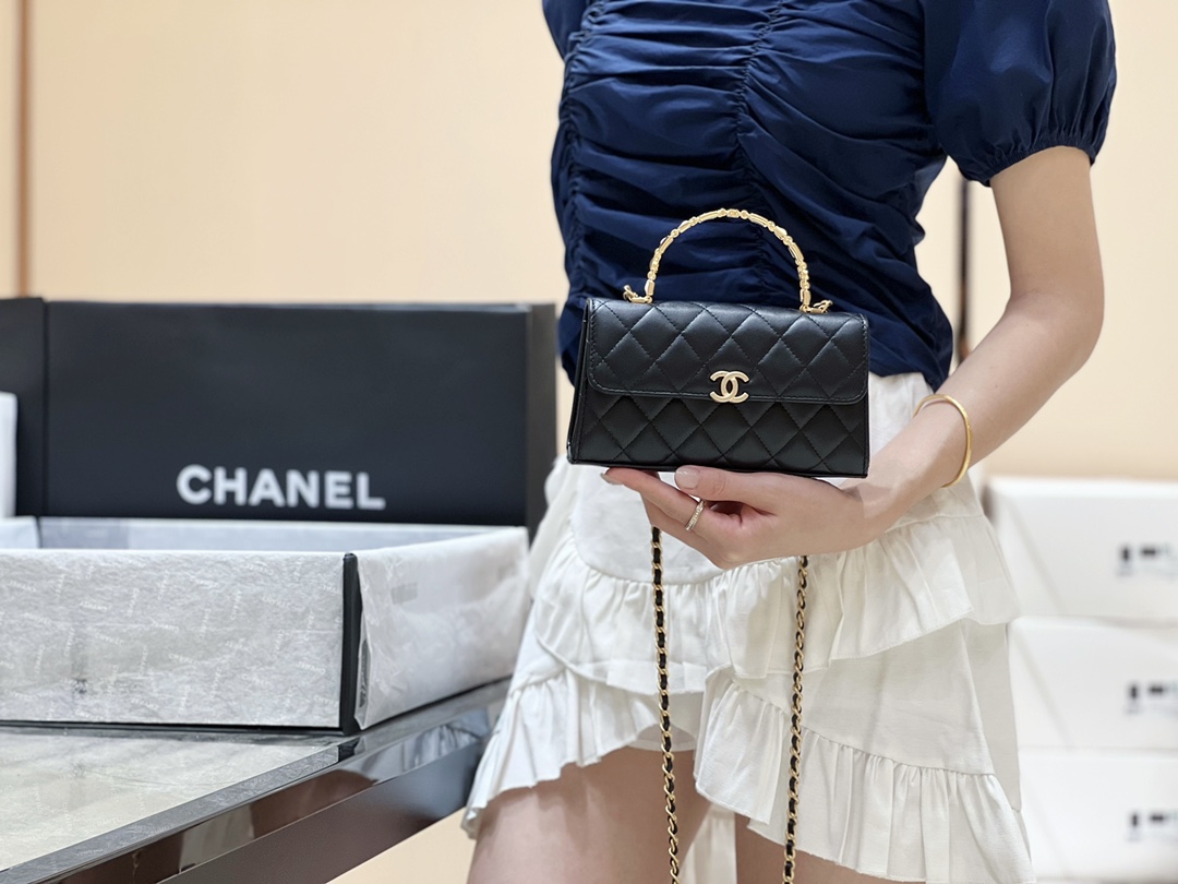 CHANEL 22B Enamel Buckle Kelly Bag, Large, BLACK- Premium Leather