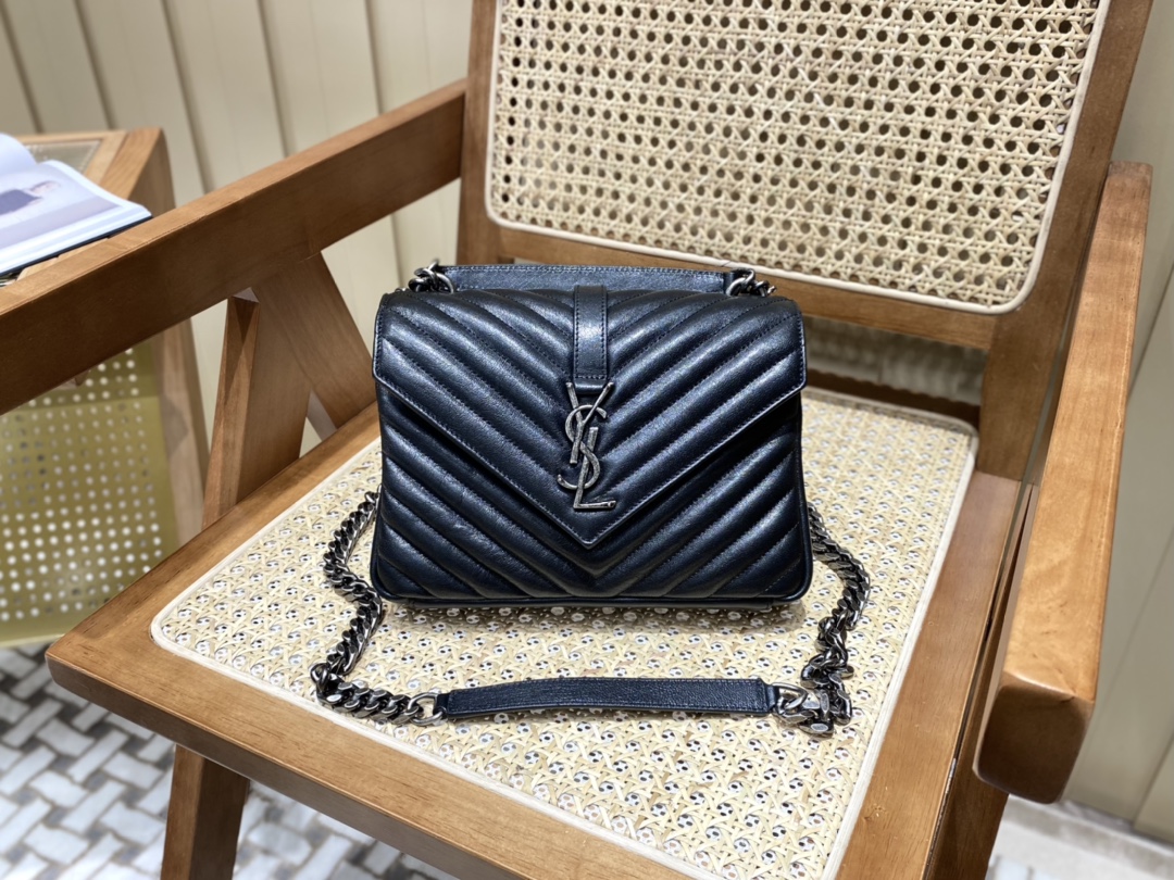 YSL Saint Laurent 428056 College Medium Quilted Textured-Leather Shoulder Bag