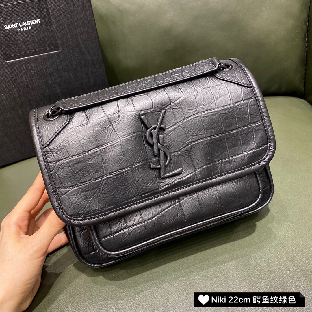 YSL NiKi 22CM Crocodile pattern leather