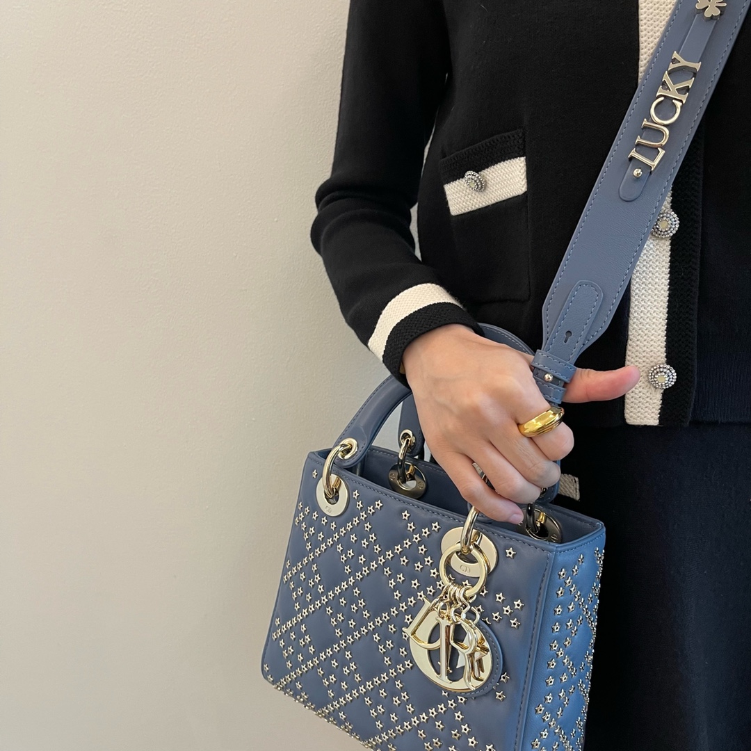 Mini Dior Lady Star Cannage Handbag-blue